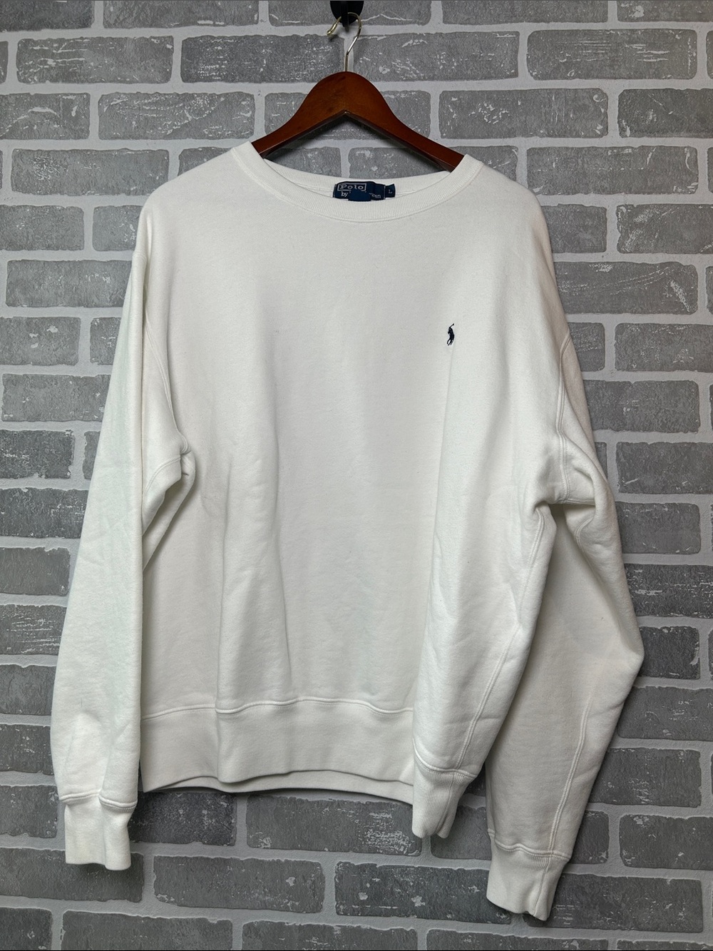 Polo Ralph Lauren White Crewneck Sweatshirt Embroidered Pony Logo Size L - Picture 2 of 5